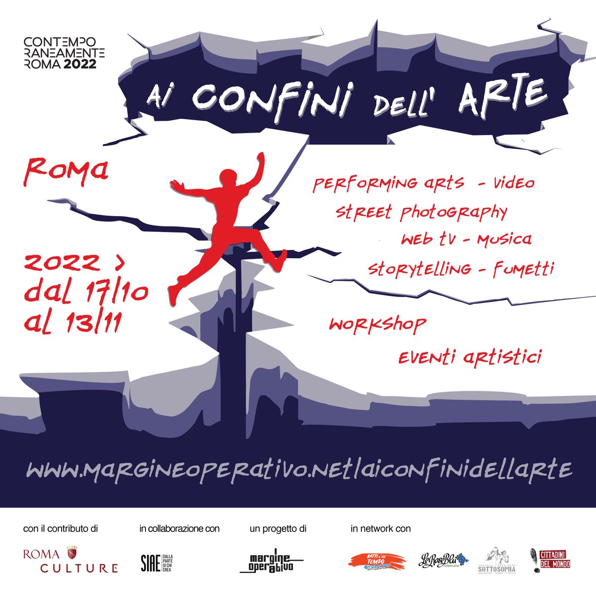 🔴 a 𝗥𝗢𝗠𝗔 𝗱𝗮𝗹 𝟭𝟳 𝗼𝘁𝘁𝗼𝗯𝗿𝗲 inizia il progetto 𝗔𝗜 𝗖𝗢𝗡𝗙𝗜𝗡𝗜 𝗗𝗘𝗟𝗟❜𝗔𝗥𝗧𝗘
🔴 𝗽𝗿𝗲𝘃𝗲𝗱𝗲 𝟲 𝗪𝗢𝗥𝗞𝗦𝗛𝗢𝗣 𝗴𝗿𝗮𝘁𝘂𝗶𝘁𝗶 rivolti a 𝗨𝗻𝗱𝗲𝗿 𝟯𝟬 
#Fumetti #storytelling #streetphotography #webtv #videomapping #canto

🔴margineoperativo.net/aiconfinidella…