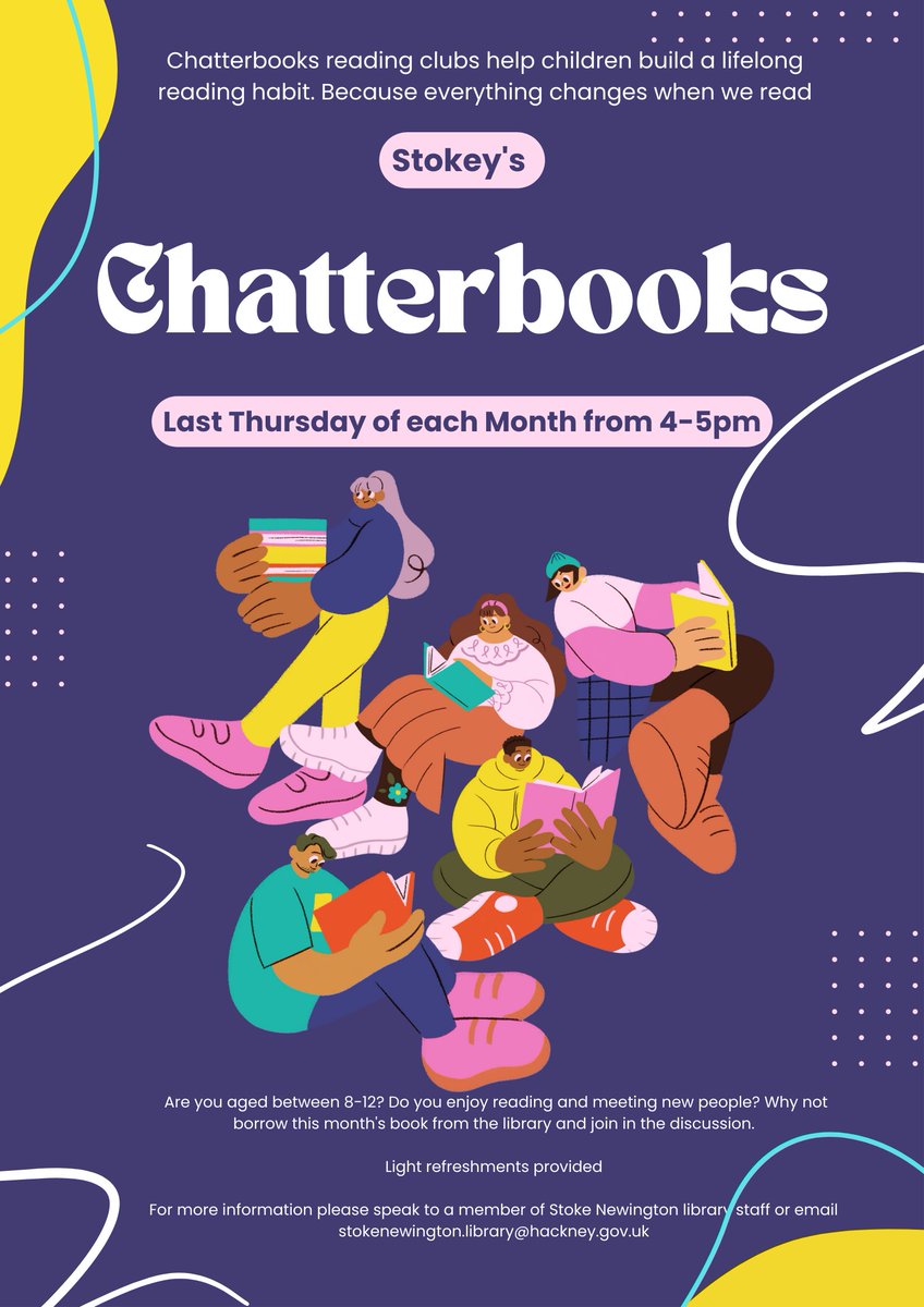 hackneylibs's tweet photo. Why not join us at #StokeNewington #library once a month for our #Chatterbooks #reading #children on the last Thursday of each month. Are you aged between 8-12? Do you enjoy reading and meeting new people? Our next meeting is Thursday 27th October from 4pm https://t.co/U4OkcYmpus