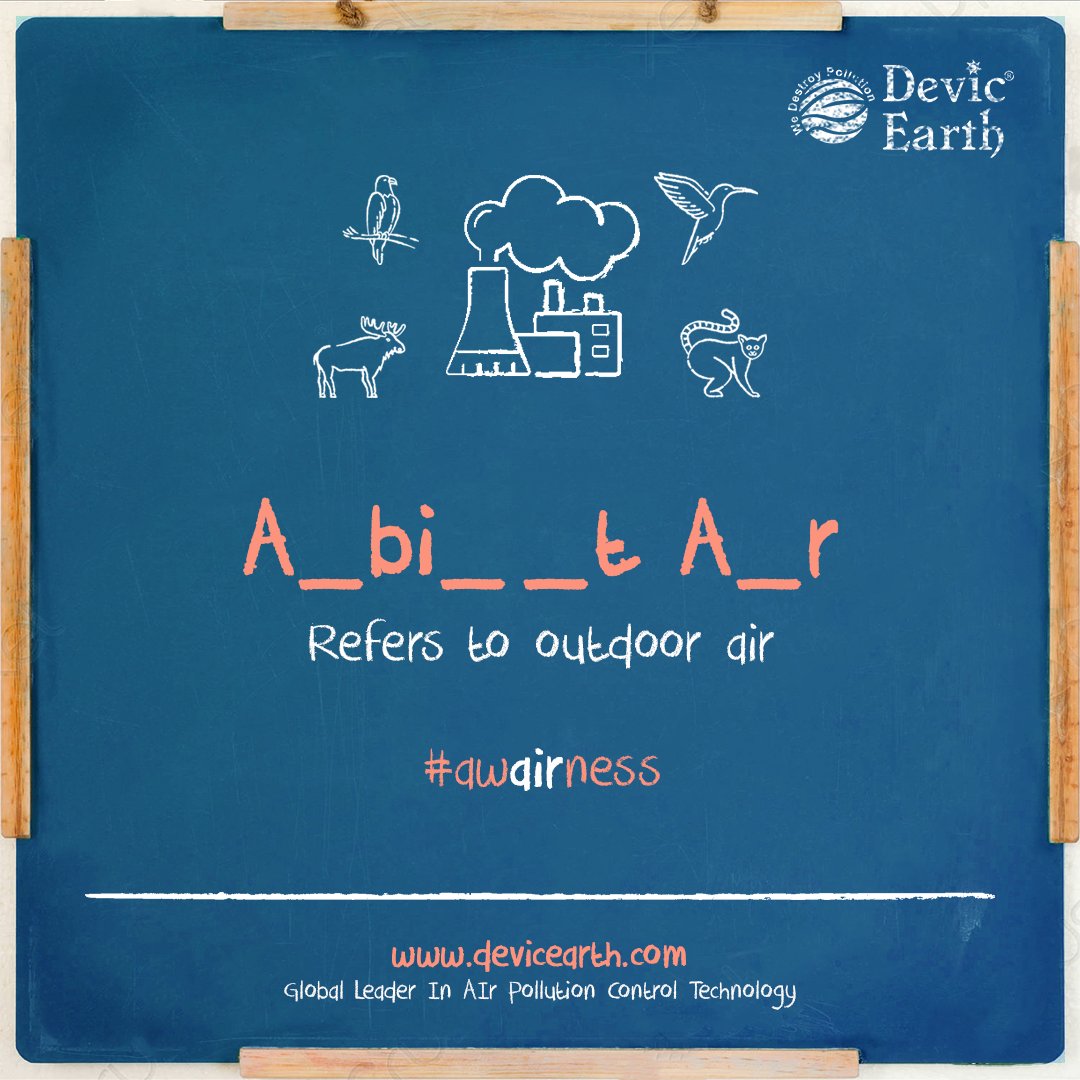 DevicEarth's tweet photo. #awAIRness: The first step in taking action against air pollution is to be aware and spread awareness of the harm caused by air pollution on the environment.
Checkout this interesting one. A two word phrase used by experts and EHS managers while referring to outdoor air. https://t.co/Z2z5158hS4