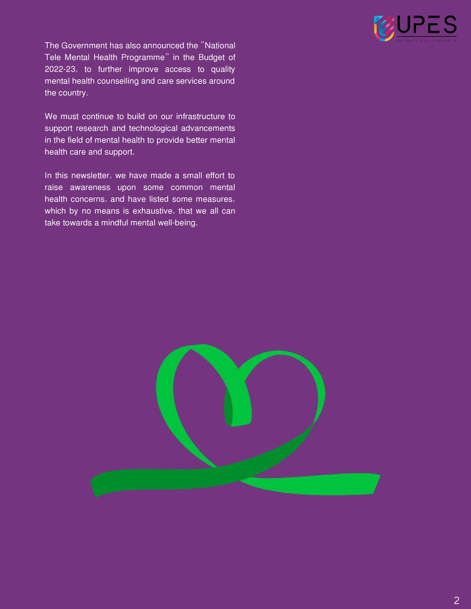 SOLS_UPES's tweet photo. .@UPESDehradun
 cares and supports the mental health and well-being of all.
Health Cluster of @SOLS_UPES presents 'Mental Health Matters' our exclusive newsletter on #WorldMentalHealthDay2022 
Stay tuned!
 #MentalHealthAwarenessDay #Mentalhealth #MentalHealthDay #emotionalhealth https://t.co/ls6jrgVewX
