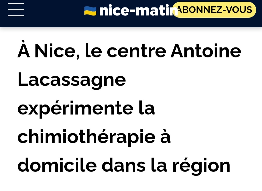 Emm_BARRANGER's tweet photo. Merci à @CattanNancy pour cet article ce jour dans @Nice_Matin sur l'Expérimentation menée par @Lacassagne_Nice dans le cadre de sa mission de service Public sur la Chimiothérapie à Domicile pour Ses Patients du Var et des @AlpesMaritimes 
A lire ➡️https://t.co/th3LGOC5Wg https://t.co/czRVqDHhj4