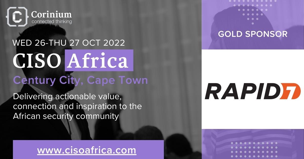 CoriniumGlobal's tweet image. Welcome on board @Rapid7 as a Gold Partner on CISO Africa 2022!

CISO Africa, 26-27 Oct in Cpt brings InfoSec leaders back together in-person!
For more info on CISO Africa or to register, please visit: bit.ly/3SIUhxE

#CISOAfrica #InfoSec #InfoSecEvent #cybersecurity