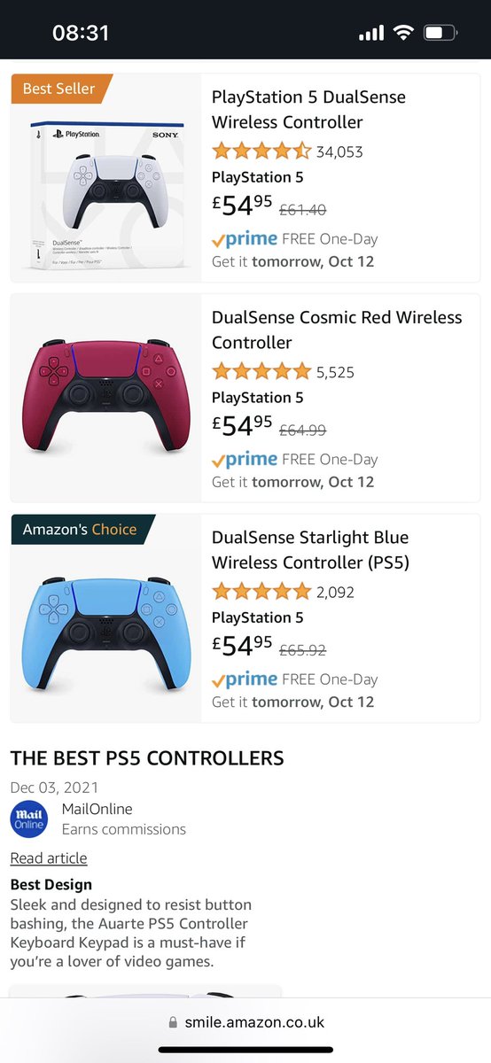 laurafaulkner83's tweet photo. @MoneySavingExp @MartinSLewis Amazon Prime sale not as good as they're making out - the PS5 controllers have ALWAYS been £55 - I know this because I look weekly in case they're reduced in price! Cheeky blighters! https://t.co/yWtASYzJ8S