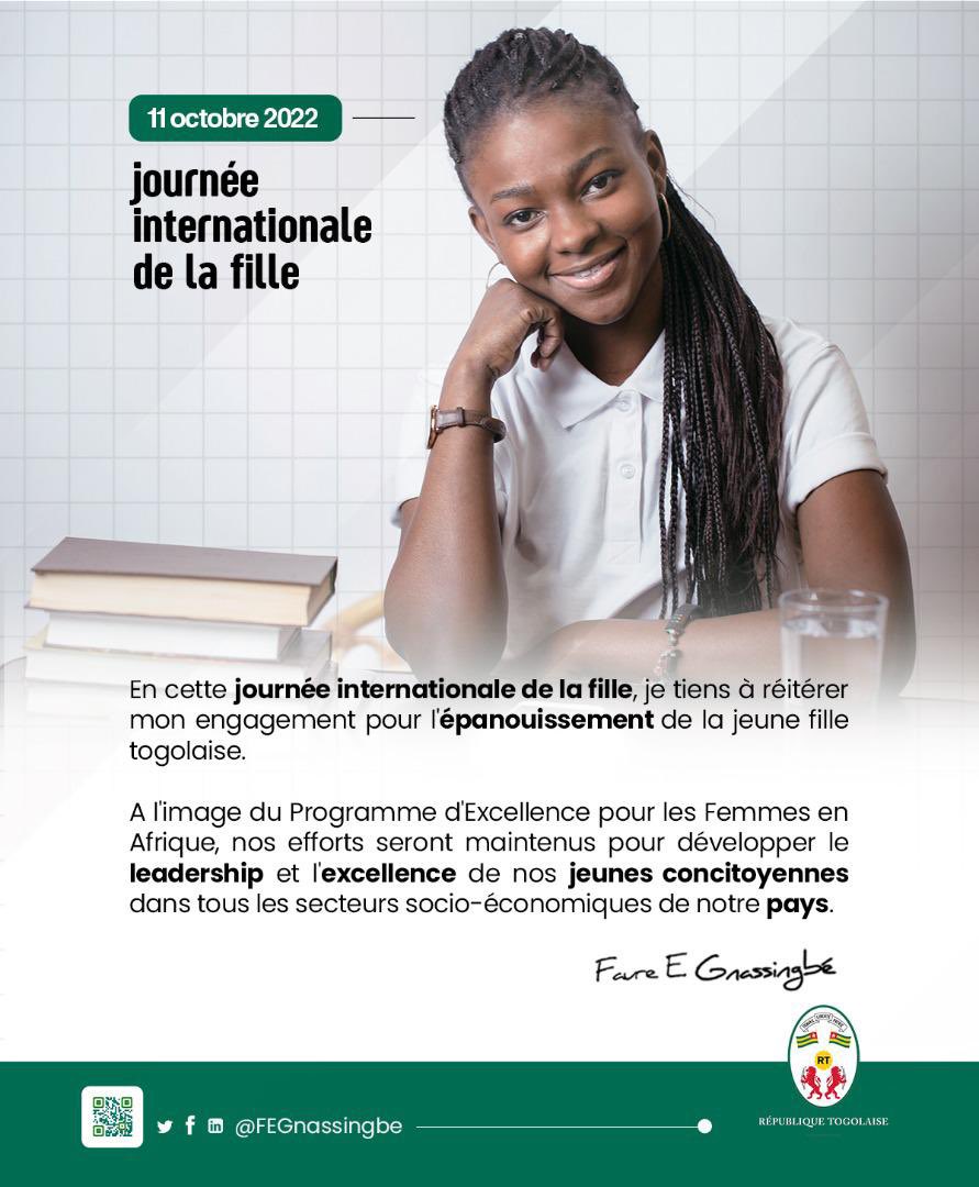 En cette journée internationale de la fille, je tiens à réitérer mon engagement pour l'épanouissement de la jeune fille togolaise. 

FEG

#JourneeInternationaleDeLaFille