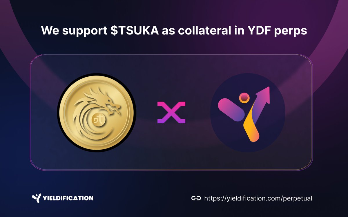 yieldification's tweet photo. One of the strongest narratives and communities to be born during this bear was created around @Dejitaru_Tsuka. Welcome $TSUKA community and holders to come leverage trade (up to 50x leverage) using your $TSUKA as collateral on $YDF!

$YDF 🤝 $TSUKA

https://t.co/zXfLXtgSzQ https://t.co/lMoPQyOxby