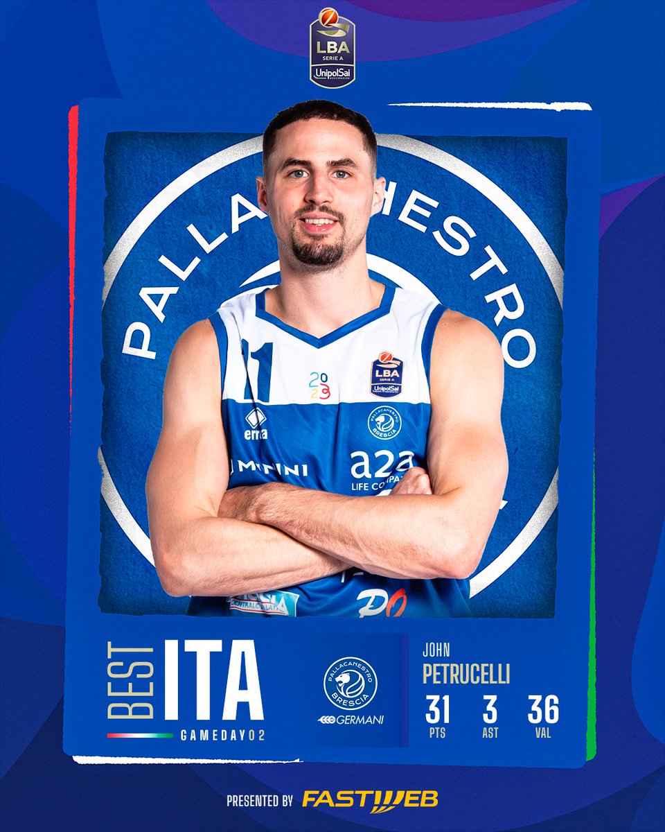 LegaBasketA's tweet photo. Dopo il titolo di MVP, John Petrucelli si aggiudica anche il premio di #BestITA🇮🇹 @FASTWEB di giornata! 🔥
#TuttoUnAltroSport https://t.co/rrw0GMlk5P