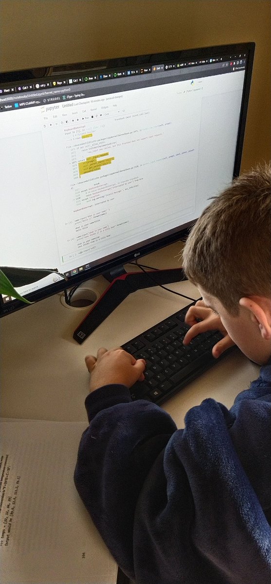 8 years old seems a good time to learn some coding. He already got Jupyter notebook up and running #Python