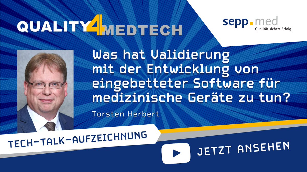 Unser Experte Torsten Herbert erklärt in diesem Tech Talk am Beispiel der Toolvalidierung die Durchführung nach Anleitung durch eine Standard Operating Procedure (Standardvorgehensweise). seppmed.de/quality4medtec… ➡️ 𝗝𝗲𝘁𝘇𝘁 𝗮𝗻𝘀𝗲𝗵𝗲𝗻!
#medtech #softwareentwicklung
