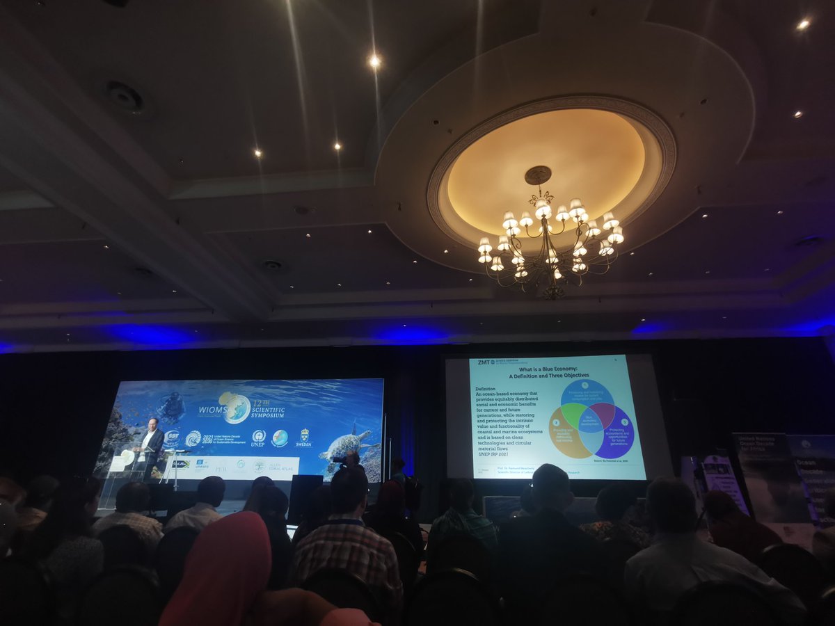 LutherAddams's tweet photo. As biologists we hardly associate bling bling and ching ching when we think about our big blue waters. An informative keynote by @BleischwitzR. What is the Blue Economy and what does it mean to you? Share your thoughts in the comments below. #WIOMSA2022 @wiomsa #blueeconomy https://t.co/SfJLujAVa7