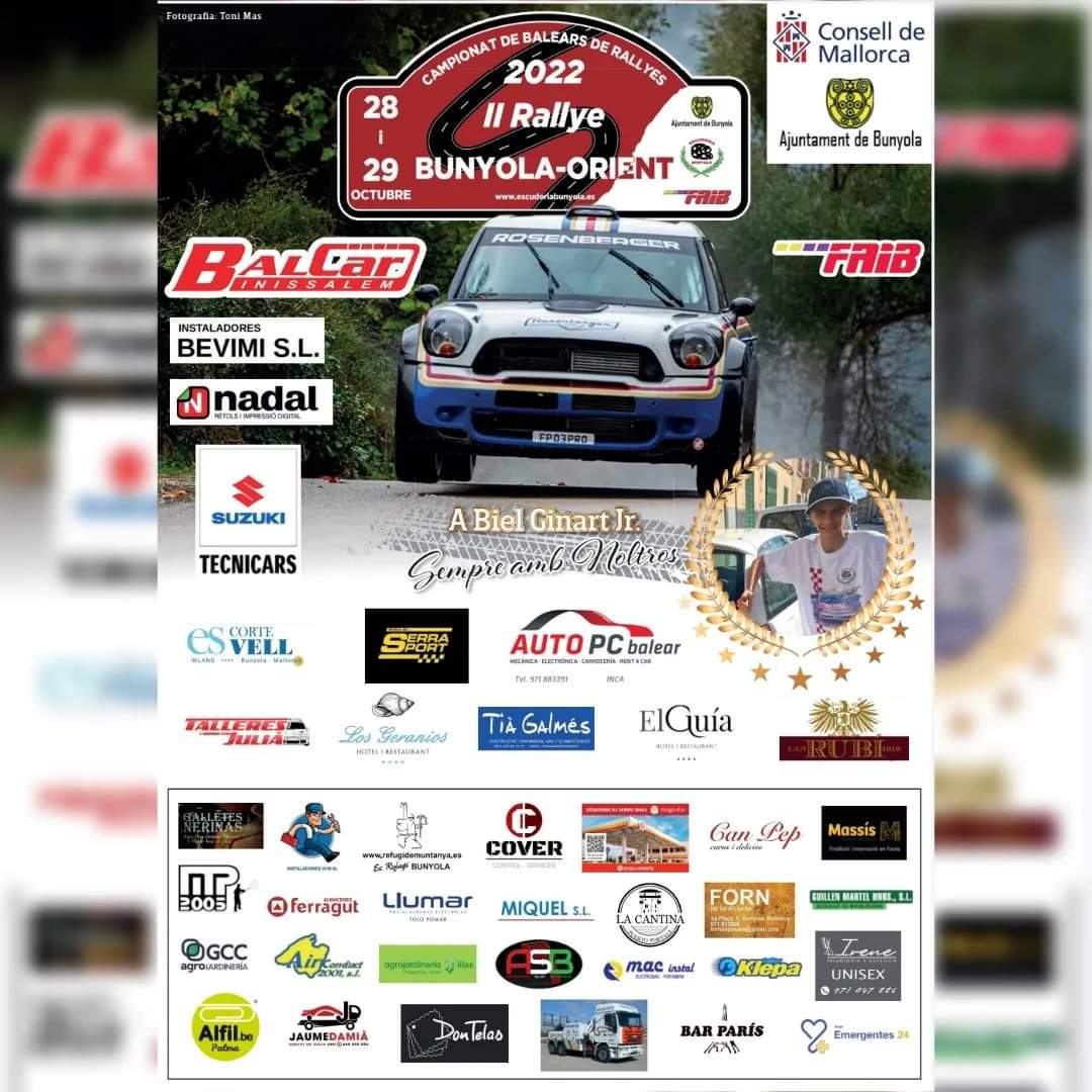 🎉Os presentamos el Póster del II RALLY BUNYOLA ORIENT
🤗En el aparece el I equipo Campeón del I Rally Bunyola Orient
Una 📸 realizada por <a href="/tonimas/">Toni Campos</a>
😇 Nuestro pequeño homenaje a @biellginartt16v
😀 Un Pòster hecho por nuestro amigo Dani
🟢Muchas gracias a todos por vuestra ayuda