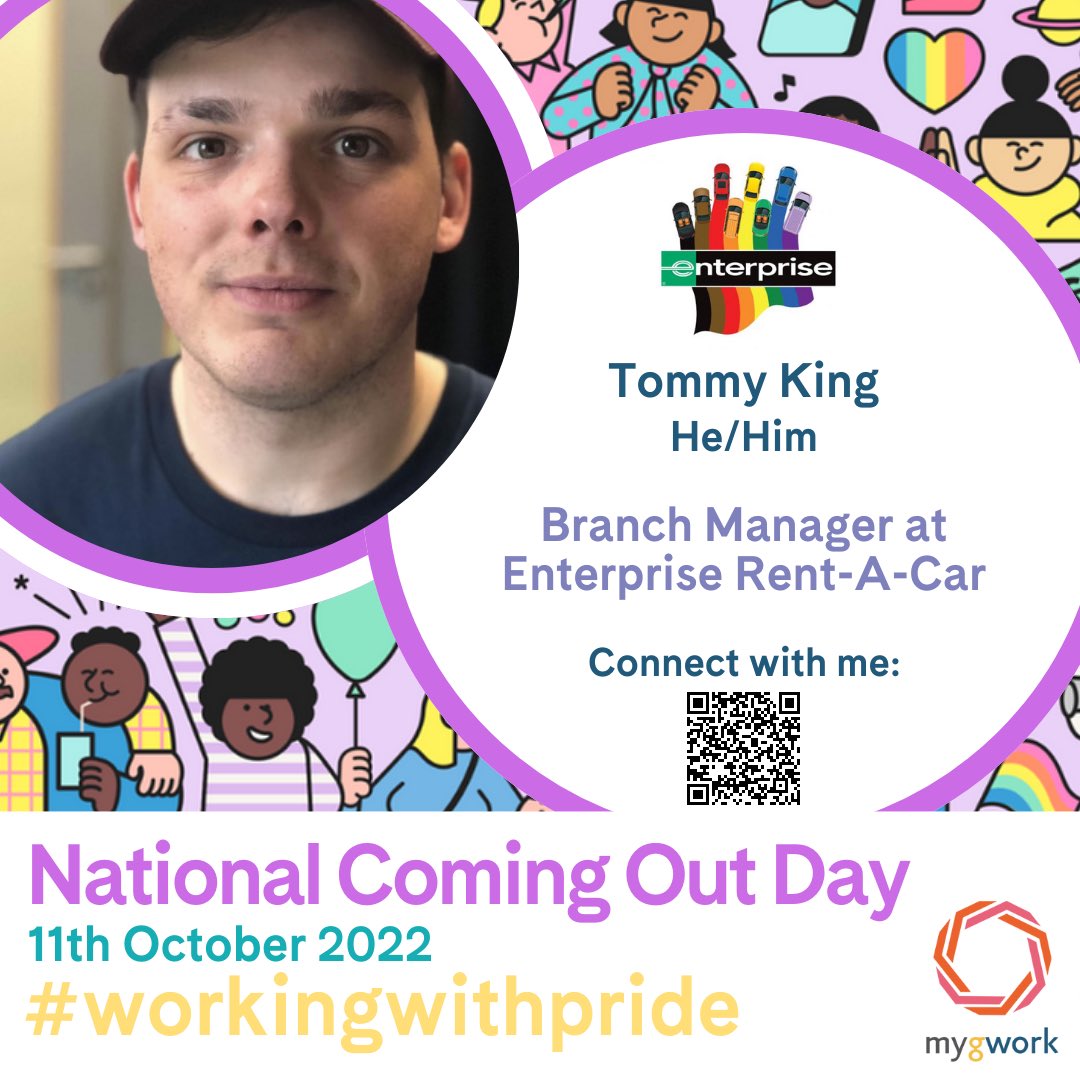 Tommy King (@erackingy) on Twitter photo Today is #NationalComingOutDay, when we celebrate #WorkingWithPride. I'm proud to be who I am and work at Enterprise where I can be my authentic self. Connect with me at <a href="/myGwork/">myGwork - LGBTQ+ business community</a> using the QR code. #NCOD22 #IWork4Enterprise #EnterPride Today is #NationalComingOutDay, when we celebrate #WorkingWithPride. I'm proud to be who I am and work at Enterprise where I can be my authentic self. Connect with me at <a href="/myGwork/">myGwork - LGBTQ+ business community</a> using the QR code. #NCOD22 #IWork4Enterprise #EnterPride