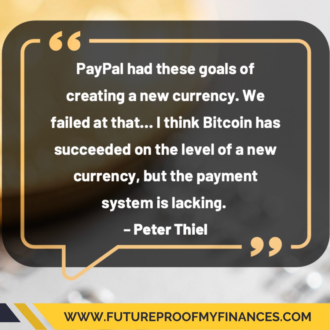 CcsWealth's tweet photo. Paypal had these goals of creating a currency.
We failed at that... I think Bitcoin has succeeded on a level of a new currency, but the payment system is lacking. - Peter Thiel https://t.co/nWYJsGx4EE