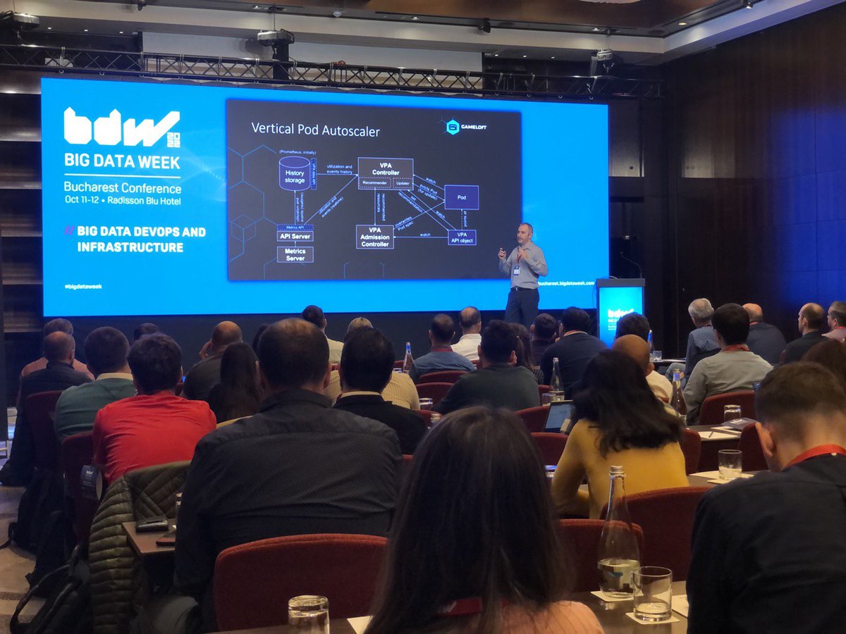 bigdataweek's tweet photo. On the DevOps Stage, George Stan, BI DevOps Manager at @gameloft , is currently discussing workloads, overprovisioning, and the most common pitfalls encountered while autoscaling in Kubernetes using the HPA, the VPA, and the Cluster Autoscaler.
#bigdataweekbucharest #devops #k8s https://t.co/saL3bP9sBf