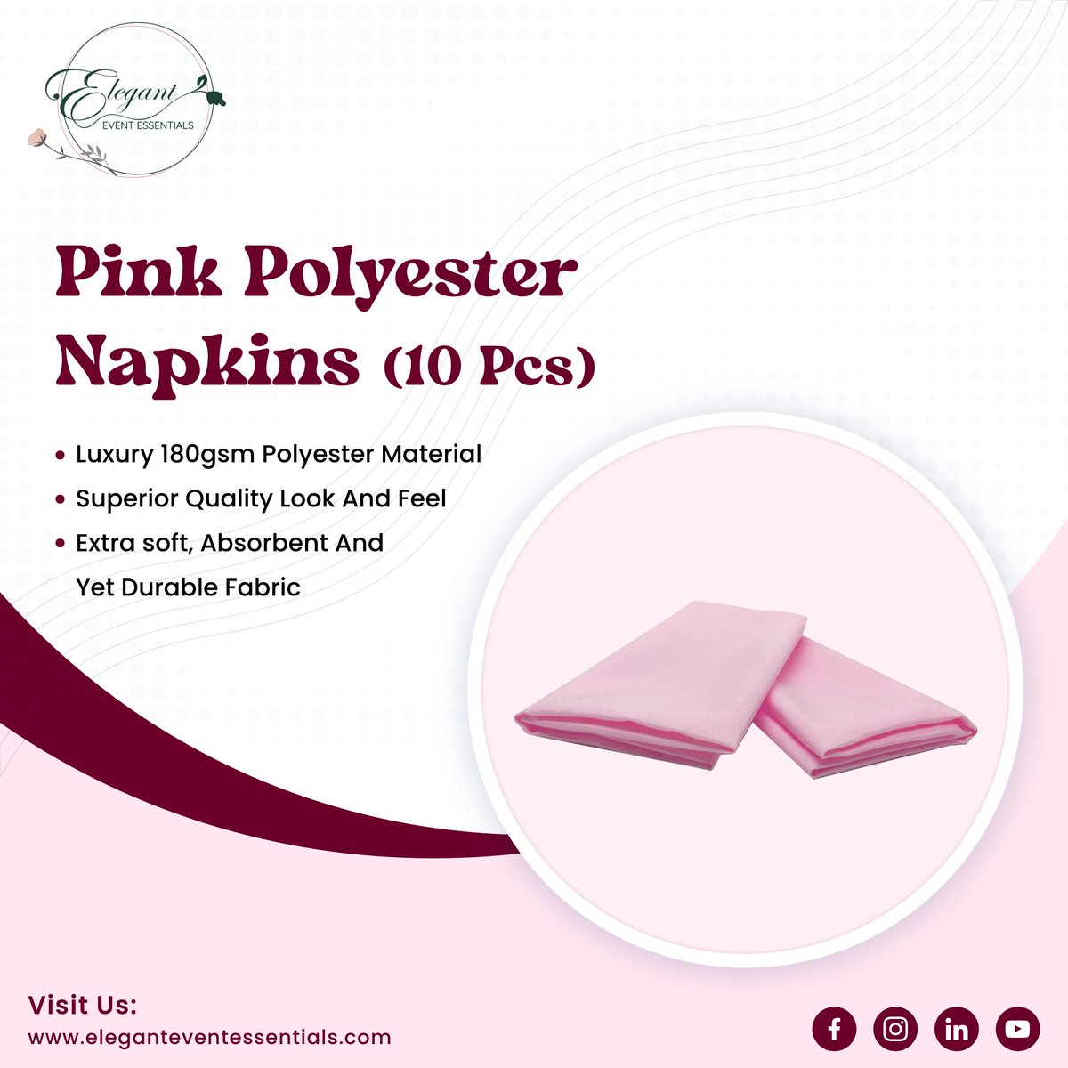 ElegantEventE's tweet photo. Use our flawless pink #polyesternapkins to bring a contemporary flair to your table setting. Our pink napkins will add a touch of #elegance and #class to your formal or casual dining settings with their smooth, soft texture.

#ElegantEventEssentials #Craftshop #decoration #gifts https://t.co/vxxgyQ1tsd