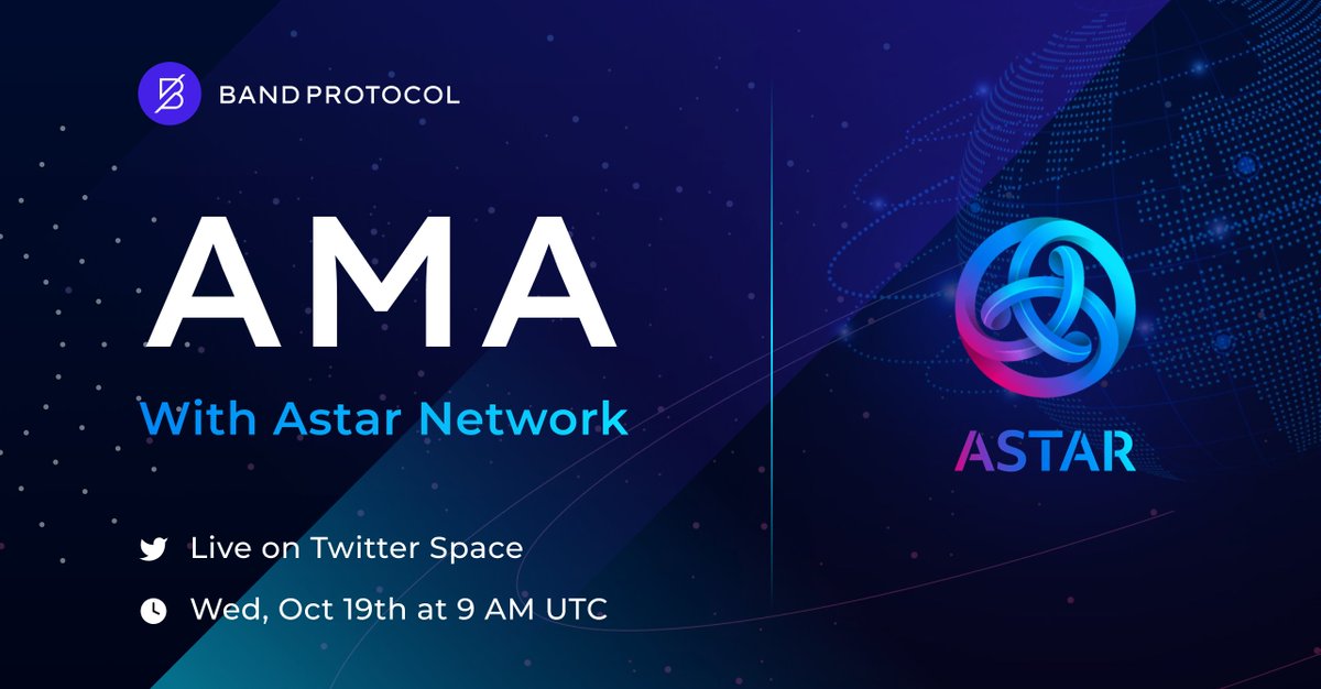 BandProtocol's tweet photo. 📣#AMA session with our partner, @AstarNetwork, is happening in 5 days! See you all!😎
👇Submit your questions in the comment section!
⏰Wed, October 19th at 9 AM UTC/ 4 PM GMT+7
👤: @ryo_tmk @pzshine @siree_fon 
👉Set a reminder: https://t.co/cNHDZvijfc
.
#AskBAND $BAND #Astar https://t.co/b4lBsIYVj9