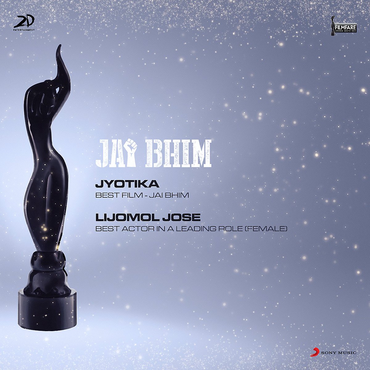 For the hard-hitting #JaiBhim! 🔥 #FilmfareAwardsSouth2022 💥 @Suriya_offl @2D_ENTPVTLTD #Jyotika #LijomolJose