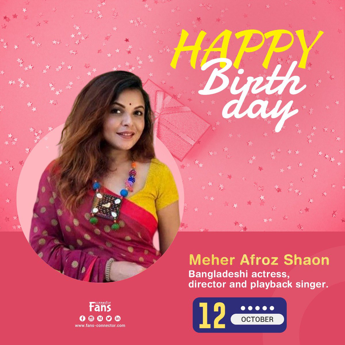 fans_connector's tweet photo. Happy birthday to #Bangladeshi_actress, director and playback singer, #Meher_Afroz_Shaon. She was born on October 12, 1981.
Wish her have a happy life.

#fans_connector 
#socialmediaagency 
#socialmediamarketing 
#socialmediaexpert  

Visit us: https://t.co/k8oucGVHOq https://t.co/Dy6pYrj8V6