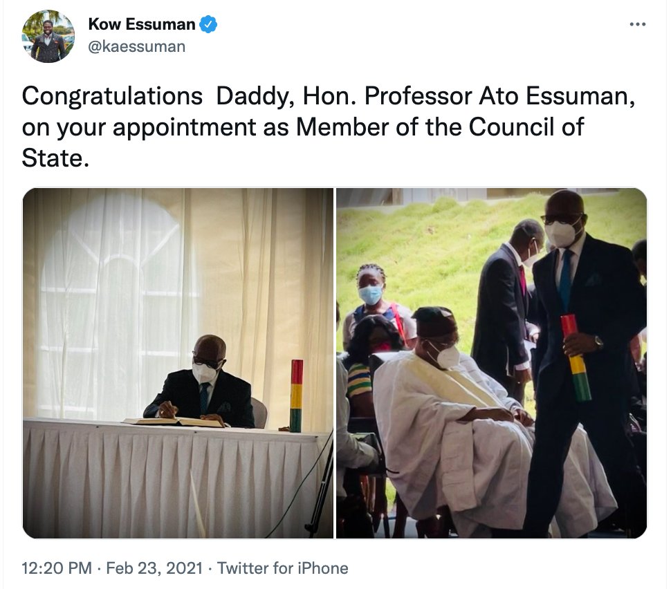 receiptsguy's tweet photo. His wife serves on the Registrar General Board and his father also had an appointment under this government as a member of the Council of State. 

Sofo meko https://t.co/VMzXzHxcmp