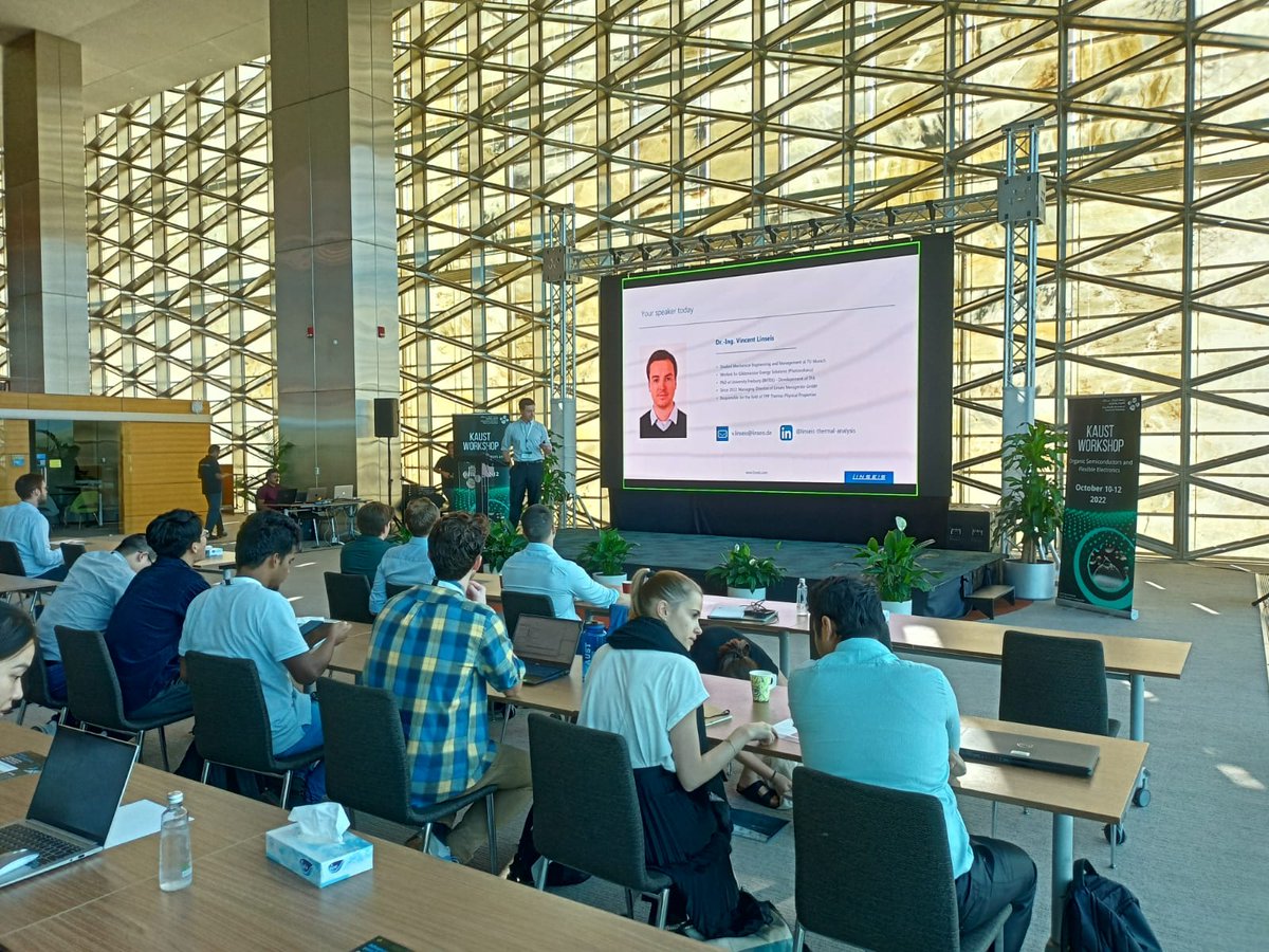 nanotechie's tweet photo. Day 2 #KAUSTWorkshop22 started with insightful student tutorial by Vincent Linseis @LinseisTA
on characterizing #OrganicSemiconductors #thinfilm #thermoelectrics while visiting #PI's explore #KAUSTmuseum
@KAUST_OMEGALab @KAUST_PSE @KAUST_Solar
@KaustResearch @InalSahika https://t.co/qXYj5AlRHN
