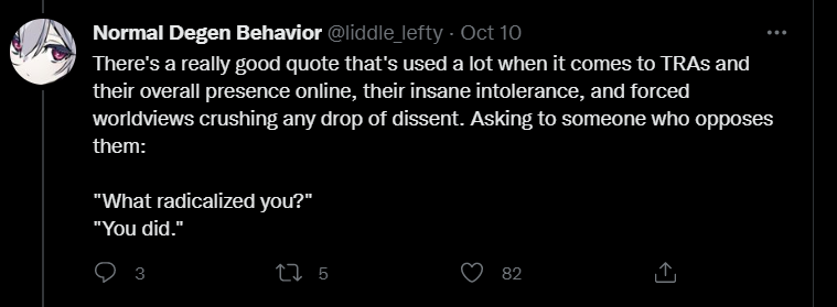 RichardChees's tweet photo. @lolkirby1 @Chicken_Face1 @michinkaajku eh it started on bridget but went into a "transgender rights are too extreme for me and thus i side with the far right who hates me and trans people" https://t.co/GyOzbOTQtK
