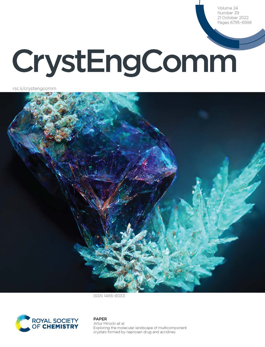 Check out the cover article of our latest issue - Exploring the molecular landscape of multicomponent crystals formed by naproxen drug and acridines by Artur Mirocki, Mattia Lopresti, Luca Palin, Eleonora Conterosito, Artur Sikorski and Marco Milanesio. doi.org/10.1039/D2CE00…
