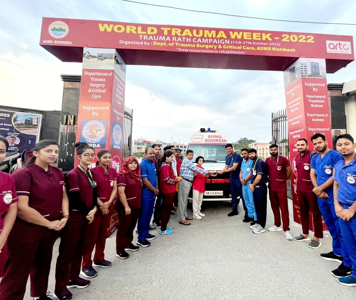 aiimsrishi's tweet image. #WorldTraumaWeek Day 1: Hon&apos;ble Executive Director Prof. Meenu Singh dispatched Trauma Rath for a week long events of Trauma training and prevention programs. In presence of HOD Prof Quamar Azam Hon&apos;ble ED wished Trauma team luck and motivated the team.
@MoHFW_INDIA @meenusingh4