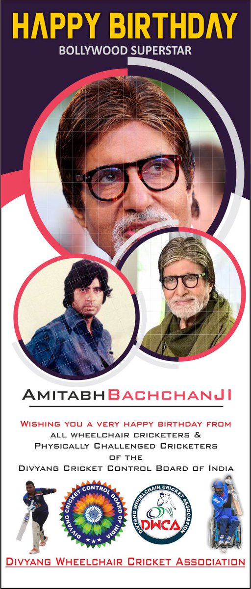 Happy Birthday
to the unstoppable, multi-talented, absolute Shahenshah of Bollywood <a href="/SrBachchan/">Amitabh Bachchan</a> Ji ! 
From
<a href="/IndianWheel/">indian wheel chaircricket</a> <a href="/DCCBIofficial/">DCCBI</a> <a href="/DwcaOfficial/">dwca_Official</a>