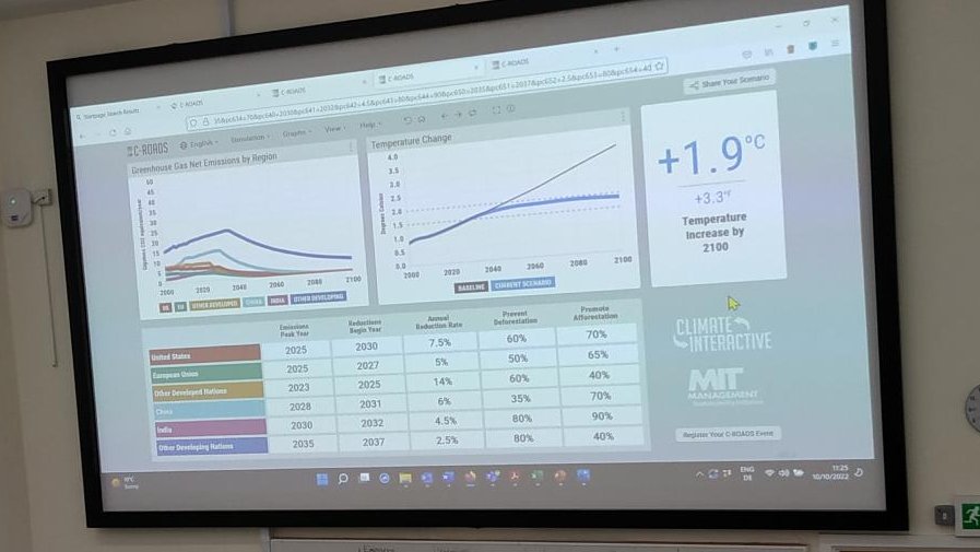 We had a great session of World Climate Negotiations with my students! They kept global warming to 1.9°C and we then explored what else it takes to bring it down to 1.5°C. <a href="/climateinteract/">Climate Interactive</a> <a href="/UCL_IEDE/">UCL Inst. for Environmental Design and Engineering</a>