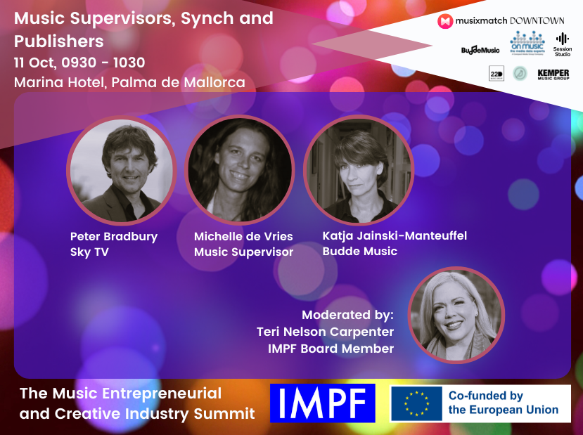 <a href="/IMPForum/">IMPF</a> Music Summit - Palma,  Music Supervisors, Synch and Publishers.  Thanks to all the speakers and sponsors. <a href="/TeriRMW/">TeriNelsonCarpenter</a> <a href="/skytv/">Sky TV</a> <a href="/mdev1234/">Michelle de Vries</a> - Supported by <a href="/europe_creative/">Creative Europe</a> #CreativeEurope #PalmaMusicSummit22