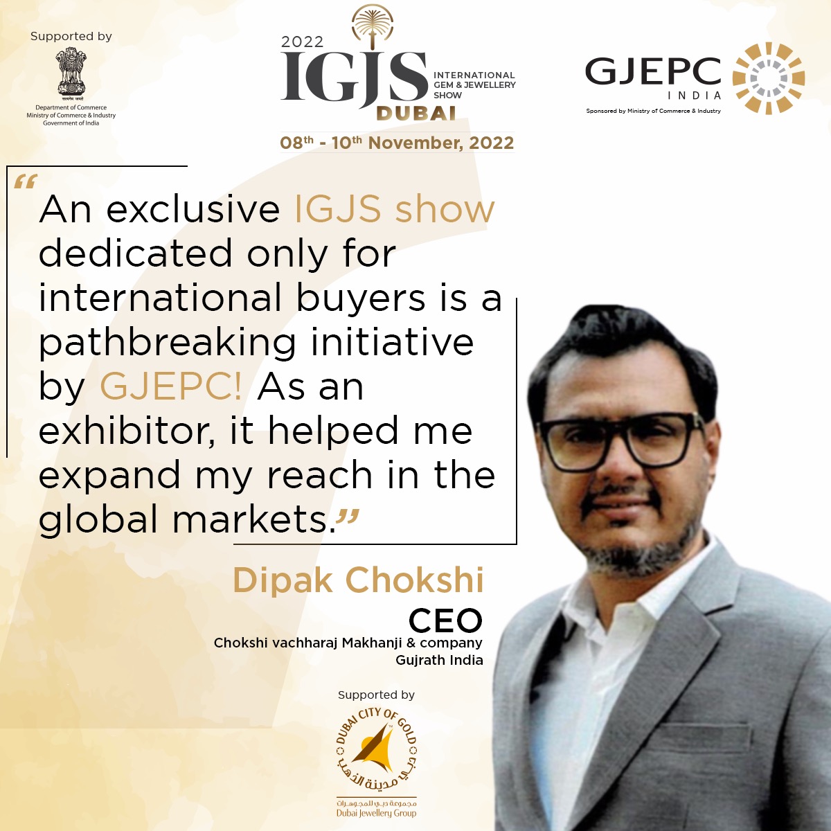 GJEPCIndia's tweet photo. IGJS Dubai: Tap the opportunity!
The UAE-INDIA CEPA trade deal has finally come to fruition with nil import duty on exported jewellery to UAE.
The application for BOOTH SPACE Closes on October 14th
To register, visit
https://t.co/TRMGLC2pNF
#IGJS #internationalexhibition #UAE https://t.co/EPwTfzeBYH