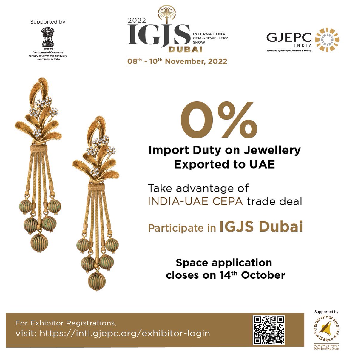 GJEPCIndia's tweet photo. IGJS Dubai: Tap the opportunity!
The UAE-INDIA CEPA trade deal has finally come to fruition with nil import duty on exported jewellery to UAE.
The application for BOOTH SPACE Closes on October 14th
To register, visit
https://t.co/TRMGLC2pNF
#IGJS #internationalexhibition #UAE https://t.co/tu7AJ856vS