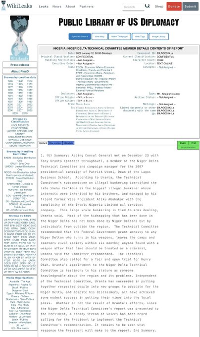 Wilieaks expose: Shehu Yar'Adua is the brother of the late Umaru. Atiku Abubakar is his Protégé. Yar'adua is implicated in oil bunkering according to Wikileaks