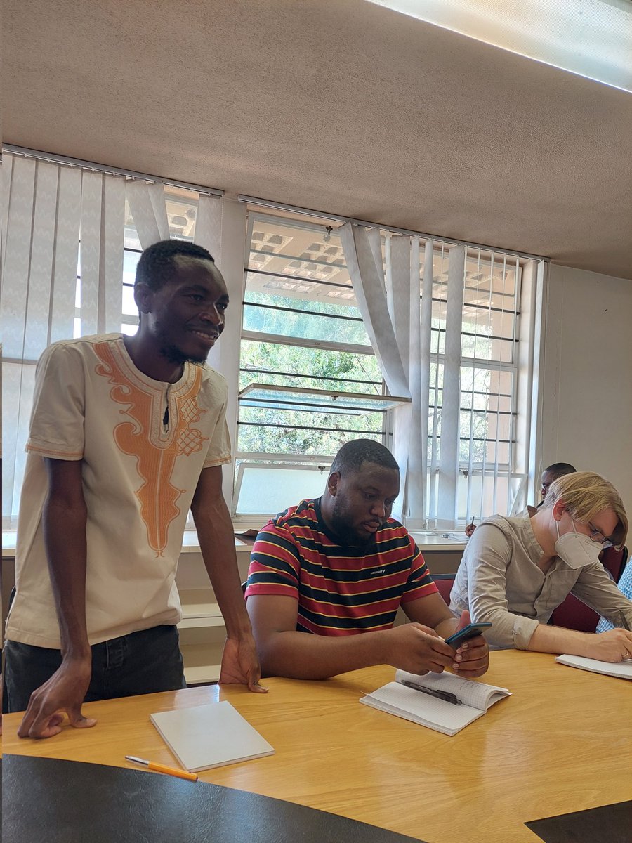 gwasiragoodman's tweet photo. Namibia- Germany summer school day 7. Ndamian 
"Gaddafi " Hangula sharing insights from his provenance and oral history research on the Omwele Goshipika, with participants. https://t.co/qYdUI9Rfw4