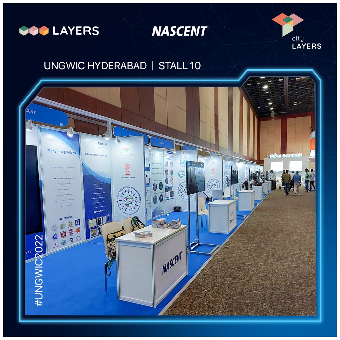 nascentinfo's tweet photo. Nascent Info's #GIS platform "City Layers"  is on display at the exhibition hall of “Second United Nations World Geospatial Information Congress" at Novotel HICC in #Hyderabad. Meet our expert team at Stall No.10 in the Industry GIS Section.

#UNWGIC2022 #UNGWIC https://t.co/eqyYgHownA