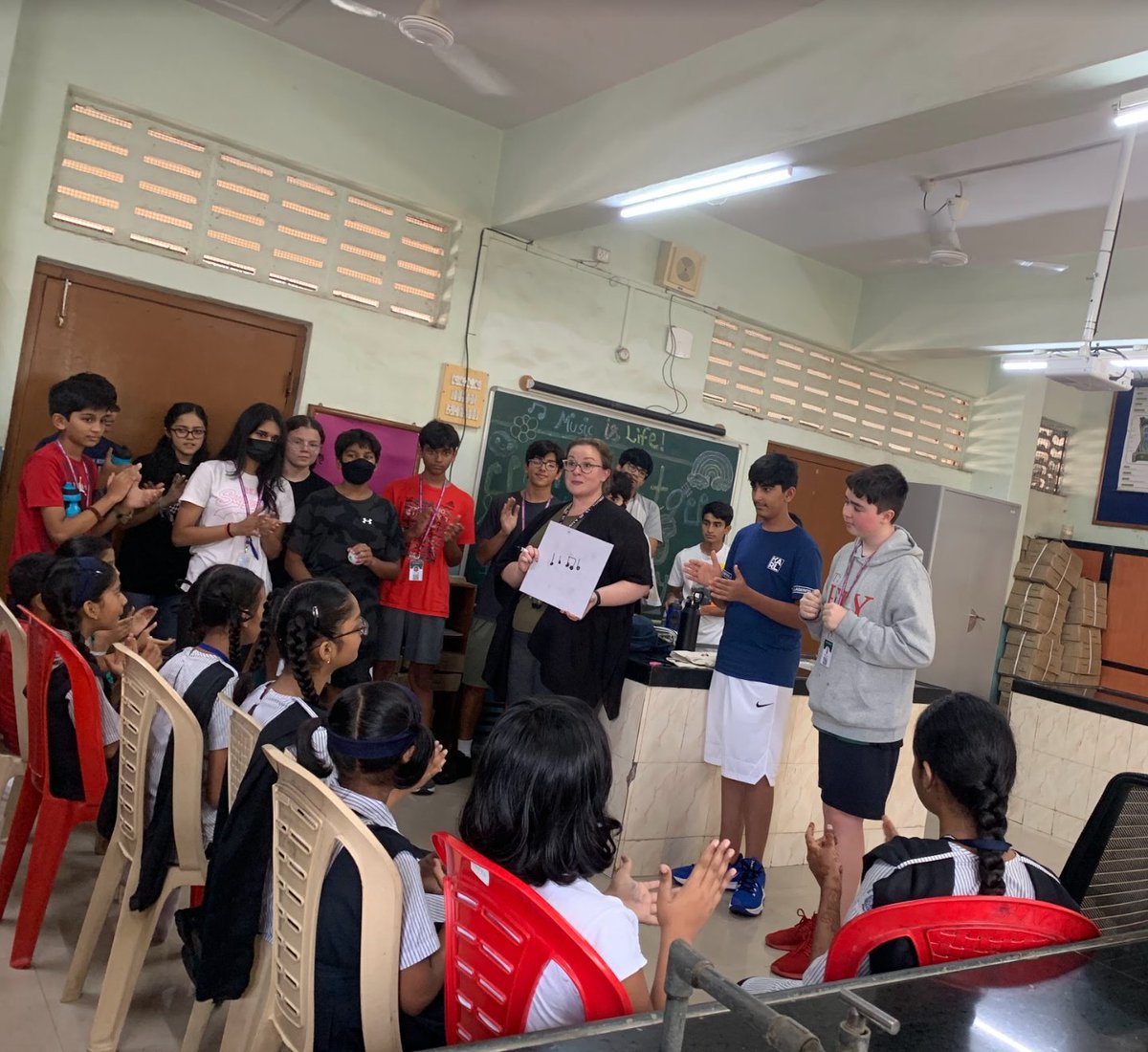 msneidmusic's tweet photo. Today we had our first visit to a local school to work with the NGO Aseema as a general music class. We connected with students we'll be teaching and found out what they want to learn with us in the next few months. Truly living our mission in the middle school! #asbms #asbindia https://t.co/FvrXQIRbKK