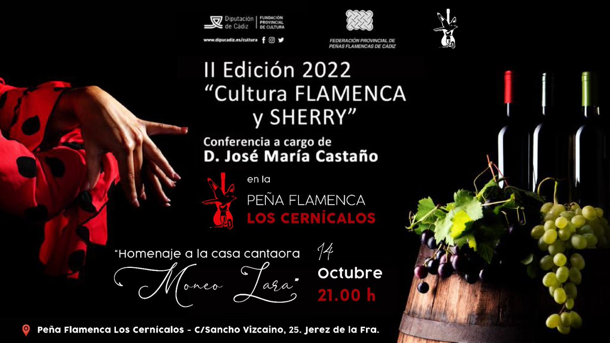 Peña Flamenca Los Cernícalos (@cernicalosjerez) on Twitter photo Os esperamos este 📆 viernes 14 de Octubre en nuestra casa, la 📍Peña Flamenca Los Cernícalos, para celebrar la II Edición "Cultura Flamenca y Sherry"
ENTRADA LIBRE HASTA COMPLETAR AFORO 💃🏽
<a href="/flamencodjerez/">Flamenco de Jerez</a> <a href="/diputacioncadiz/">Diputación de Cádiz</a> <a href="/cadiz_flamenco/">Federación Provincial de Peñas Flamencas de Cádiz</a> Os esperamos este 📆 viernes 14 de Octubre en nuestra casa, la 📍Peña Flamenca Los Cernícalos, para celebrar la II Edición "Cultura Flamenca y Sherry"
ENTRADA LIBRE HASTA COMPLETAR AFORO 💃🏽
<a href="/flamencodjerez/">Flamenco de Jerez</a> <a href="/diputacioncadiz/">Diputación de Cádiz</a> <a href="/cadiz_flamenco/">Federación Provincial de Peñas Flamencas de Cádiz</a>