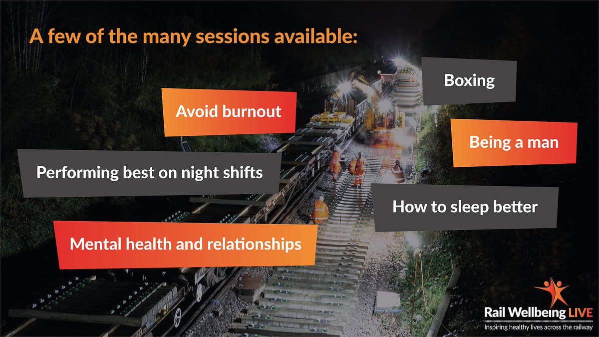 RailWellbeing's tweet photo. Do you work on the railway?🚆Are you frontline? We’ve got you covered – there are many sessions for your to choose from over the two days. Register now https://t.co/L8mSpfU8SG #railwellbeinglive2022 #frontlineworkers #railindustry https://t.co/ZTrxbSR395