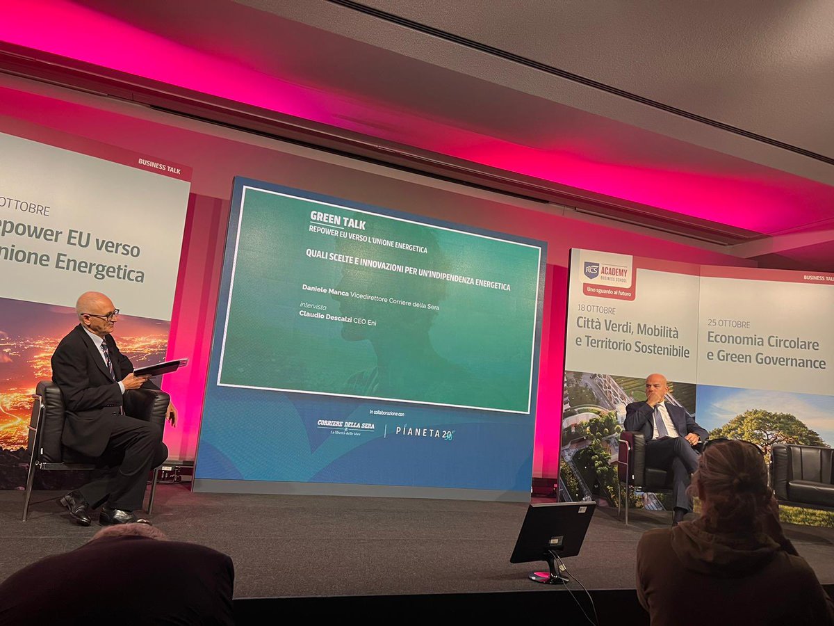 erikamandraf's tweet image. Soluzioni condivise per la #sicurezzaenergetica, efficienza e nessuna deroga sulla #transizioneenergetica. Claudio #Descalzi @eni interviene al  #GreenTalk #RcsAcademy @Corriere. @Daniele_Manca