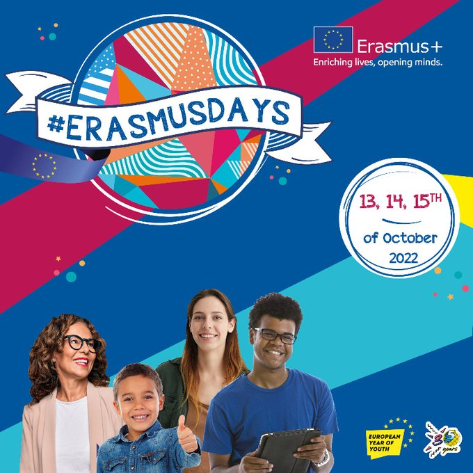 ComisionEuropea's tweet photo. 📢 ¡No te pierdas los #ErasmusDays!

📆13, 14 y 15 de octubre.
🗣️ Presentación del nuevo programa #ErasmusPlus 2021-2027 y su contribución a la inclusión, la sostenibilidad y la digitalización.

📲 ¡Regístrate y síguelos online! → https://t.co/klHy0N2hz0

@EUErasmusPlus https://t.co/HT4NXlHAmw