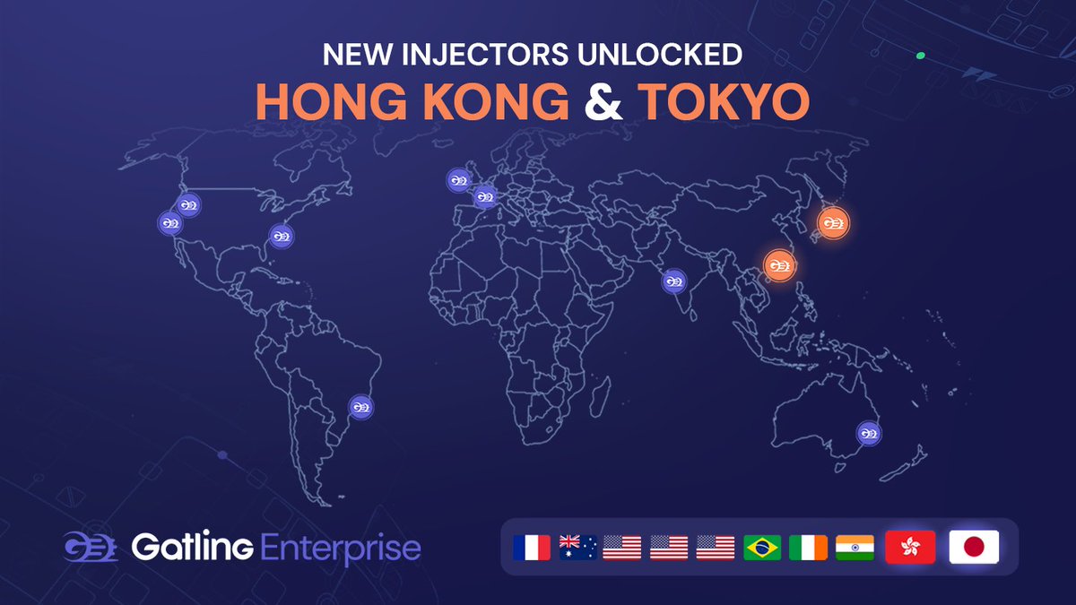 GatlingTool's tweet image. Welcome to Hong Kong and Tokyo! 🌸 Thanks to @slandelle and our tech team, you can now #loadtest with users from these two new locations.🧑‍💻 
&amp;gt; Number of #loadgenerator : 10🔥
&amp;gt; Regions:  🇧🇷 🇺🇸 🇮🇪 🇫🇷 🇦🇺 🇯🇵 🇭🇰
&amp;gt; Next destination: to be defined… 🚀
