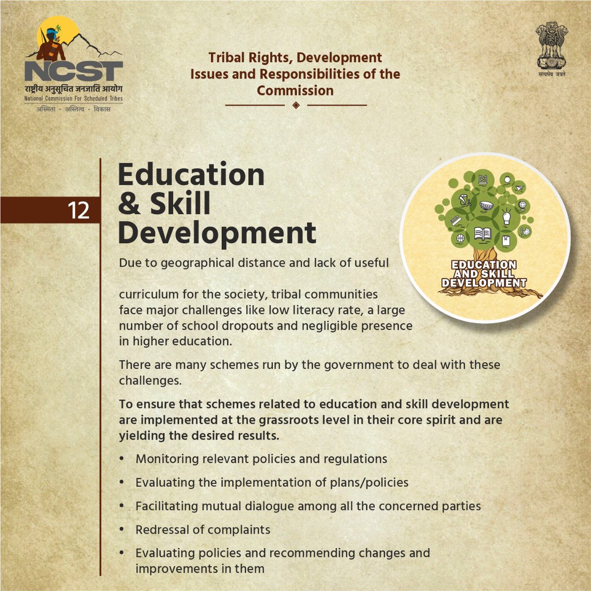 ncsthq's tweet photo. Role of the Commission in ensuring proper implementation of schemes related to education, and skill development of the Scheduled Tribes at the grassroots level -
#EducationAndSkillDevelopment #ScheduledTribes #NCST #ncsthq https://t.co/NjwjudHKEW