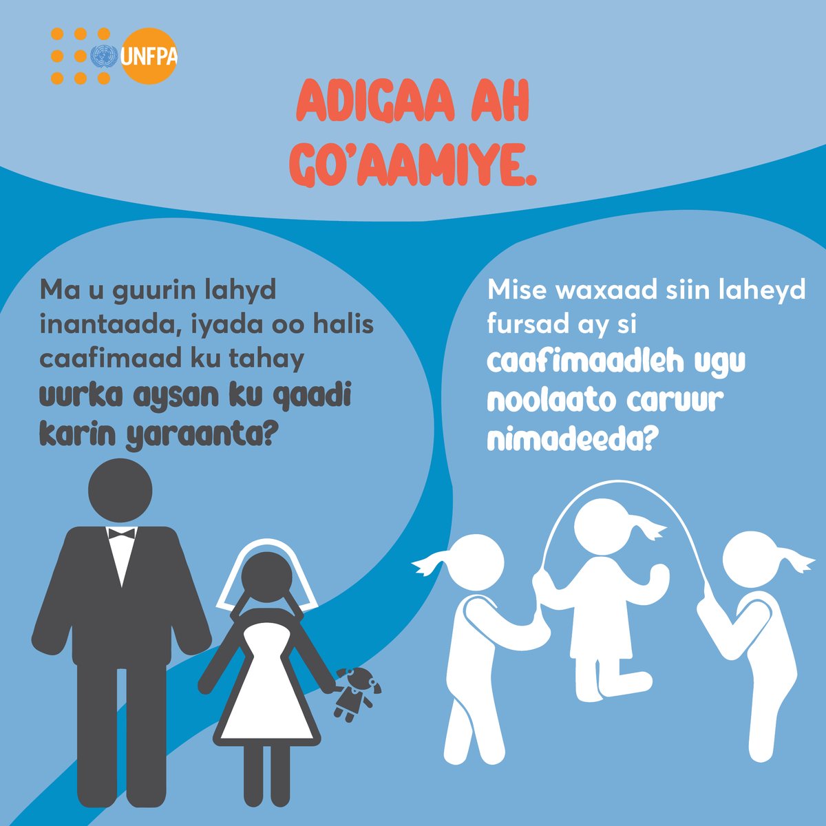 UNFPA_SOMALIA's tweet photo. Child marriage robs girls of their childhood and threatens their lives and health.

Drop a heart if you agree to give her a chance to live a healthy childhood and join @unfpa to #ENDChildMarrriage https://t.co/v1SqfX2egZ