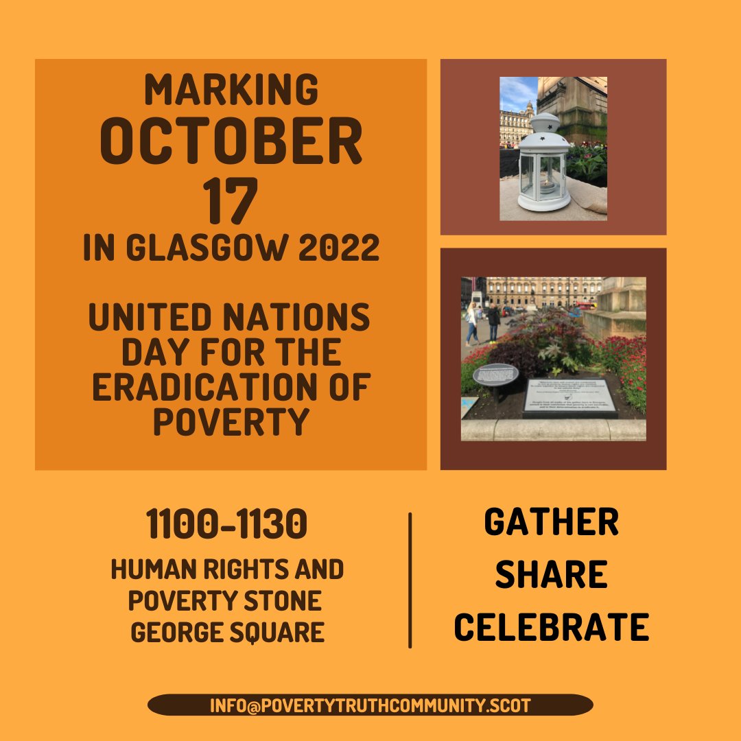 Looking forward to seeing as many of you as possible at our annual event to mark October 17, the UN International Day for the Eradication of Poverty.

This Monday 1100-1130 at the Poverty and Human Rights Stone, George Square, Glasgow.