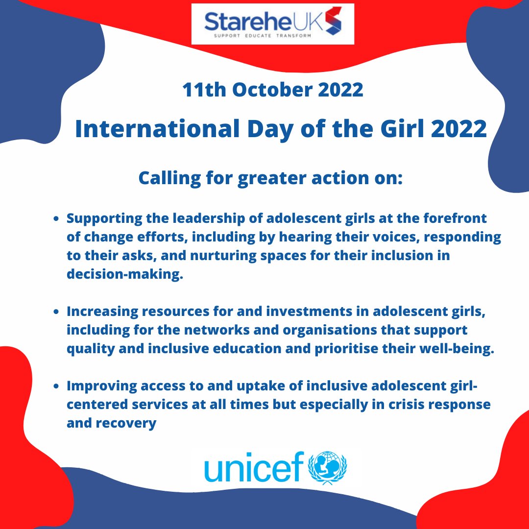 StareheUK's tweet photo. Happy International Day of the Girl 2022

“Our time is now – our rights, our future”

Commemorating the 10th anniversary of the International Day of the Girl. 

There have been many opportunities created for girls to have their voices heard but there is still more work to be done https://t.co/CBFnULfoWs