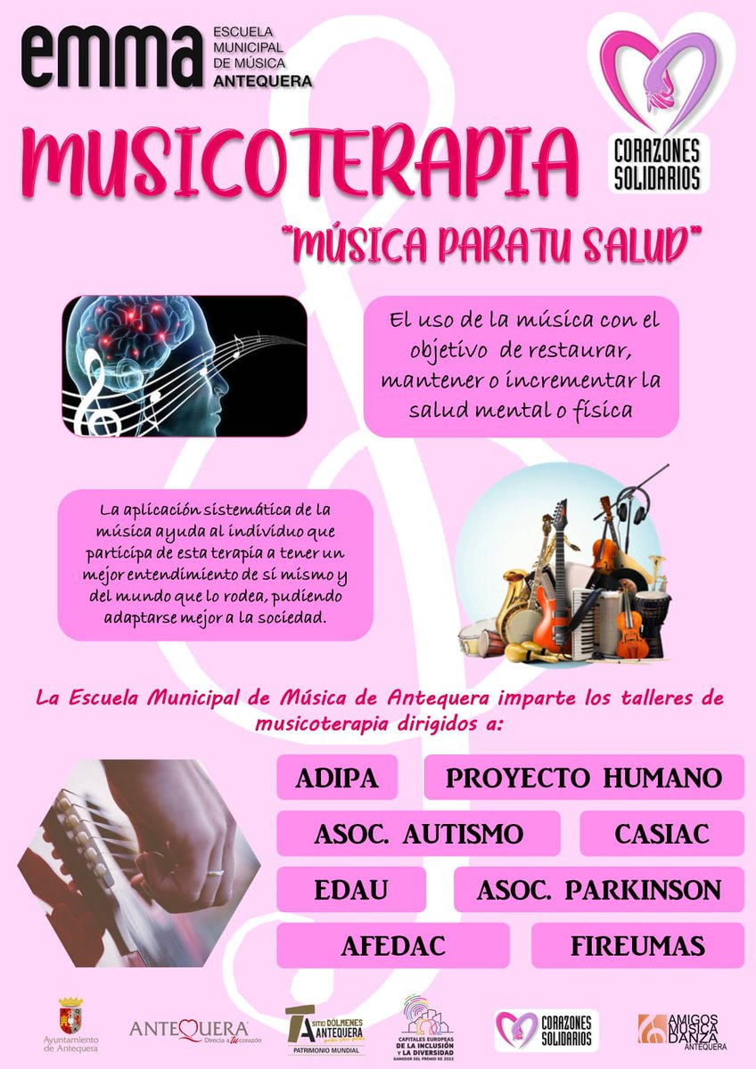 AytoAntequera's tweet photo. 🎹👴🏽 El Ayuntamiento de #Antequera colabora en el proyecto 'Musicoterapia: Música para tu salud', una iniciativa de @CorazonesSAnt y @EscuelaMusicATQ

En #noviembre comienzan estos talleres que acercan la música a entidades y asociaciones de la ciudad

Contigo #HacemosCiudad https://t.co/dqgYPdjzUX