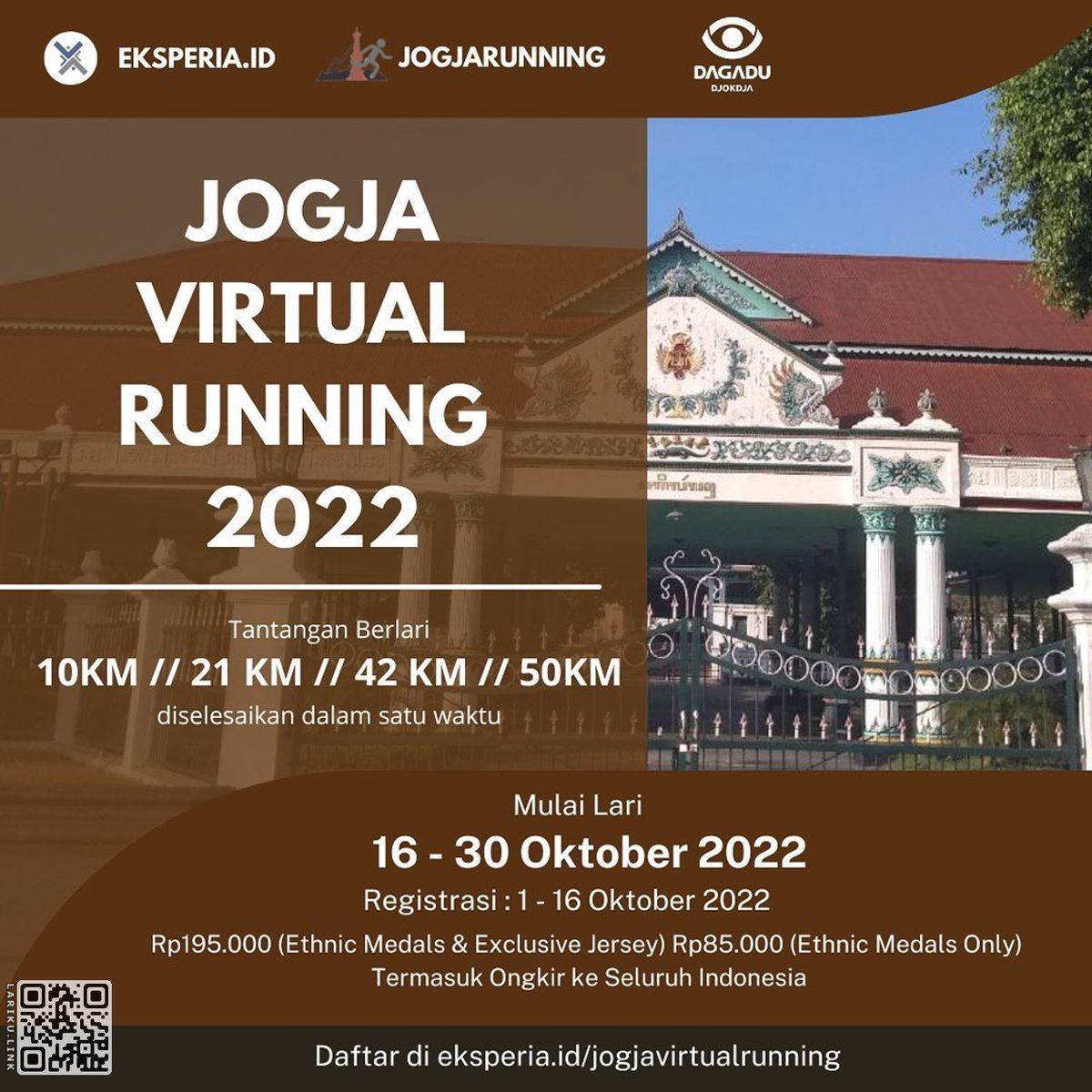 LarikuInfo's tweet photo. 🔽
🍘 Jogja Virtual Running
🤎 Lokal Bisa Sangar
👟
🗓 16-30 Okt 2022
🧦 10K/21K/42K/50K • Virtual Run
🌤️ Bebas / Anywhere
🌐 https://t.co/FCKR1QkkFt
🧡
🌀 https://t.co/lCgJPeuXfm ⏪
🔺
🔺

••••
#JogjaVirtualRunning #JogjaRunning #Dagadu #EksperiaID #LariKuinfo #VirtualRun https://t.co/e4mnBwUAbf