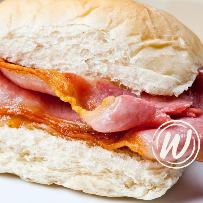 What could be better on a cold morning than a locally produced bacon roll. Available in store #uptonuponsevern #warnerssupermarket #baconroll
