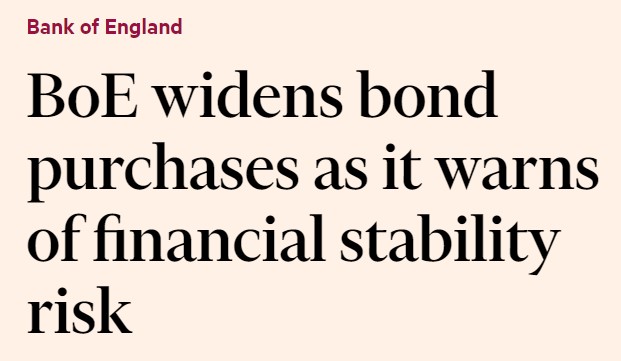 elerianm's tweet photo. .@BankOfEngland again forced to respond to concerns about financial stability.
Expansion of its intervention seeks to contain both direct and cascading fire sales as yields remain pressured by not just worries about the government's unfunded tax cuts but also terrible technicals. https://t.co/3jXeL9mr8K