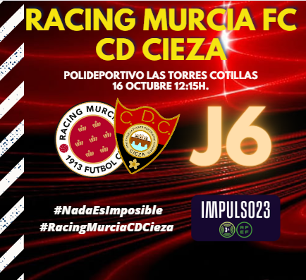 BUENOS DIAS | #J6

Horario confirmado para esta nueva jornada. Visitaremos al <a href="/racingmurciafc/">Racing Murcia FC</a> el domingo en el Polideportivo de las Torres de Cotillas, a las 12:15.

#RacingMurciaCDCieza
#NadaEsImposible