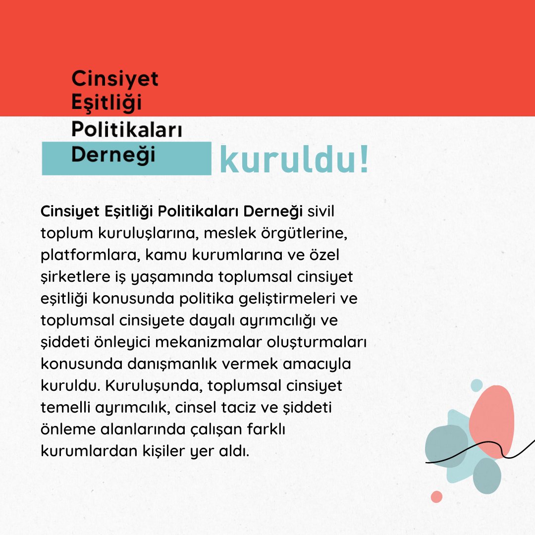 ce_politikalari's tweet photo. 📢 Cinsiyet Eşitliği Politikaları Derneği, çalışma yaşamında cinsiyet eşitliğinin sağlanması için kurumsal politikalar geliştirilmesine katkıda bulunmak amacıyla kuruldu https://t.co/duTa6KB6Wh